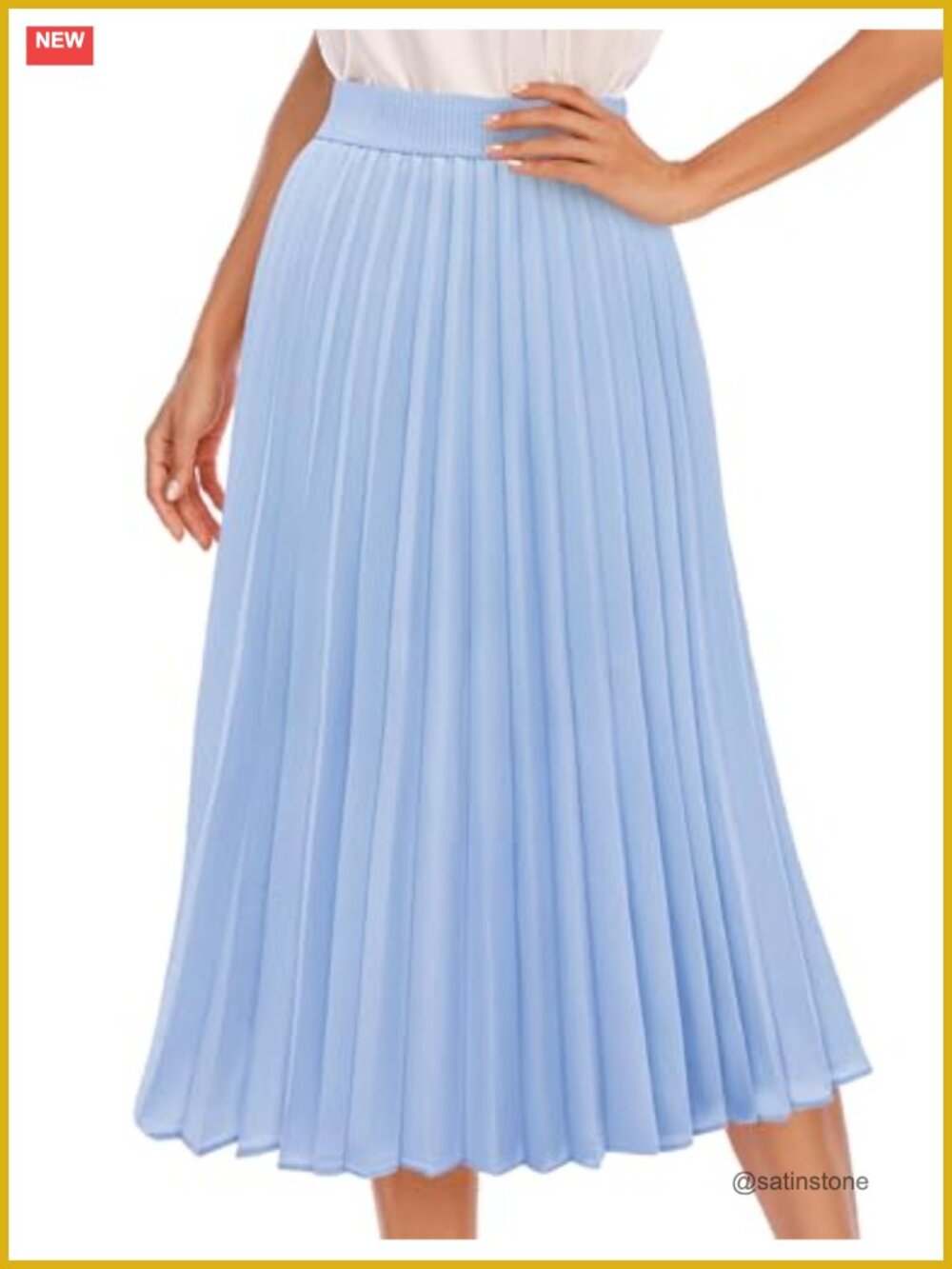 Pleated A-Line Midi Skirt for Women High Waisted Chiffon Flowy